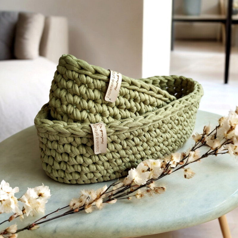 hackovany kosik set sada olive zeleny